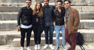 Il cast di Un amore cosi grande con Il Volo, Giuseppe Maggio e Francesca Loy. Foto da Facebook.
