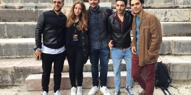 Il cast di Un amore cosi grande con Il Volo, Giuseppe Maggio e Francesca Loy. Foto da Facebook.