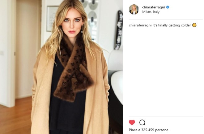 Chiara Ferragni, critiche per il post su Instagram con il visone
