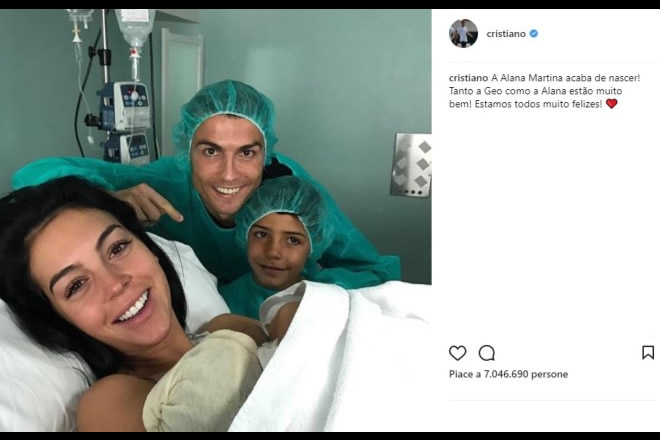 Cristiano Ronaldo e la foto da papà su Instagram