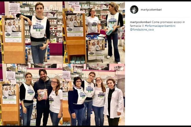 Martina Colombari in farmacia per i bambini. Foto dal profilo Instagram