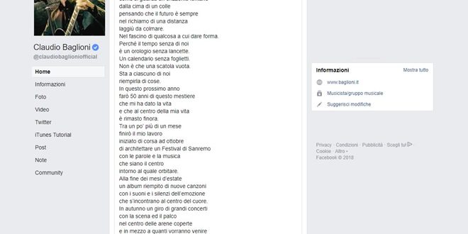 Claudio Baglioni su Facebook