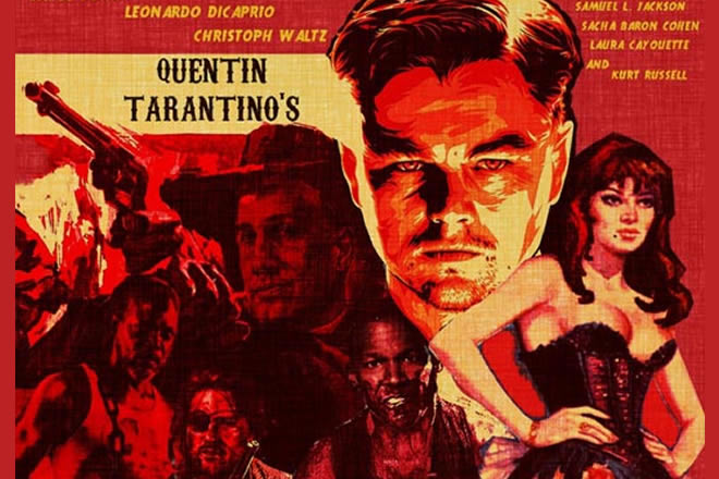 Leonardo Di Caprio nella locandina di Django Unchained di Quentin Tarantino .