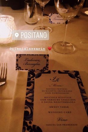 Il menu del matrimonio. Fonte Stories di Instagram di Ludovica Bizzaglia