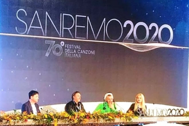 Marco Sentieri alla conferenza stampa di presentazione del Festival di Sanremo 2020