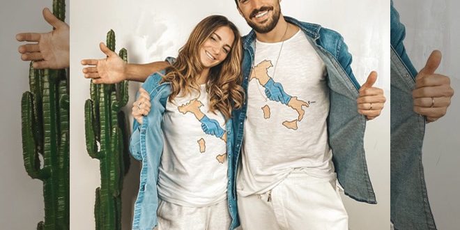 Eleonora Brunacci e Mariano Di Vaio con la t-shirt WeCARE