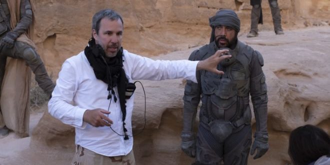 Una scena dal set di Dune diretto da Denis Villeneuve con Javier Bardem. Foto di Chiabella James