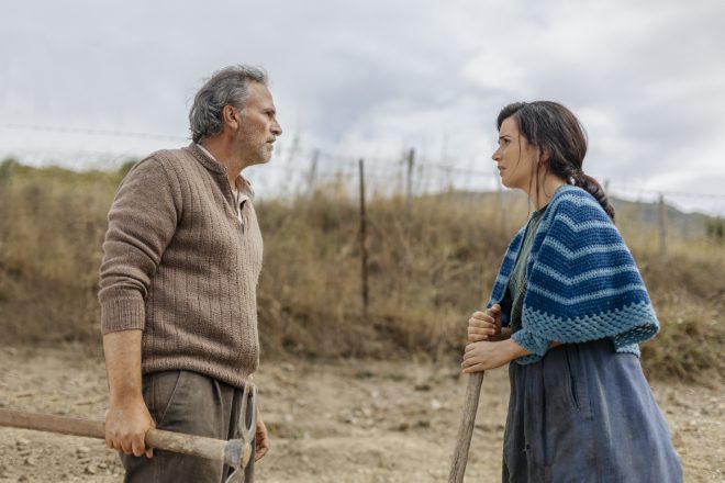 Claudia Gusmano e Fabrizio Ferracane sul set di Shotgun. Foto di Giulia Fassina