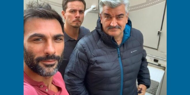 Francesco Arca, Arturo Muselli e Antonio Milo sul set a Napoli. Foto da Instagram