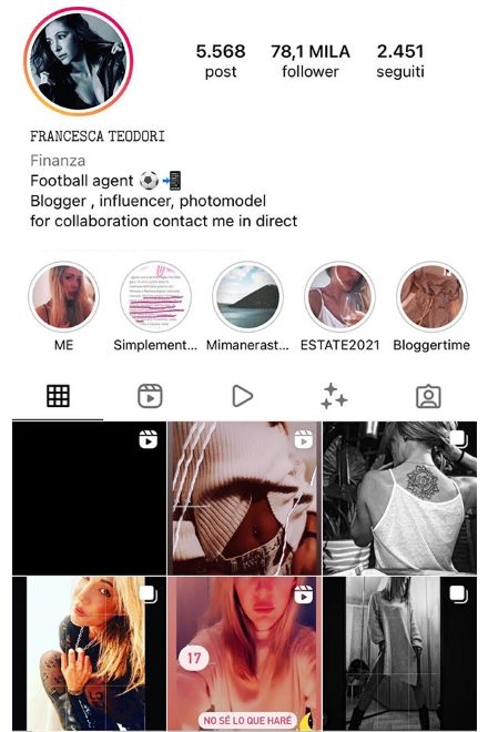 Il profilo Instagram di Francesca Teodori