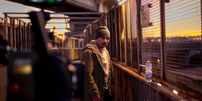 Francesco Di Leva sul set di Nottefonda