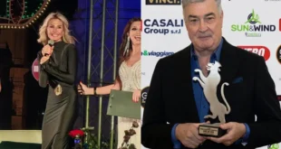 Nathaly Caldonazzo con Emanuela Tittocchia e Daniel McVicar premiati al Donnafugata 2026