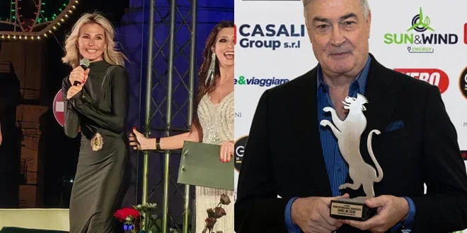 Nathaly Caldonazzo con Emanuela Tittocchia e Daniel McVicar premiati al Donnafugata 2026
